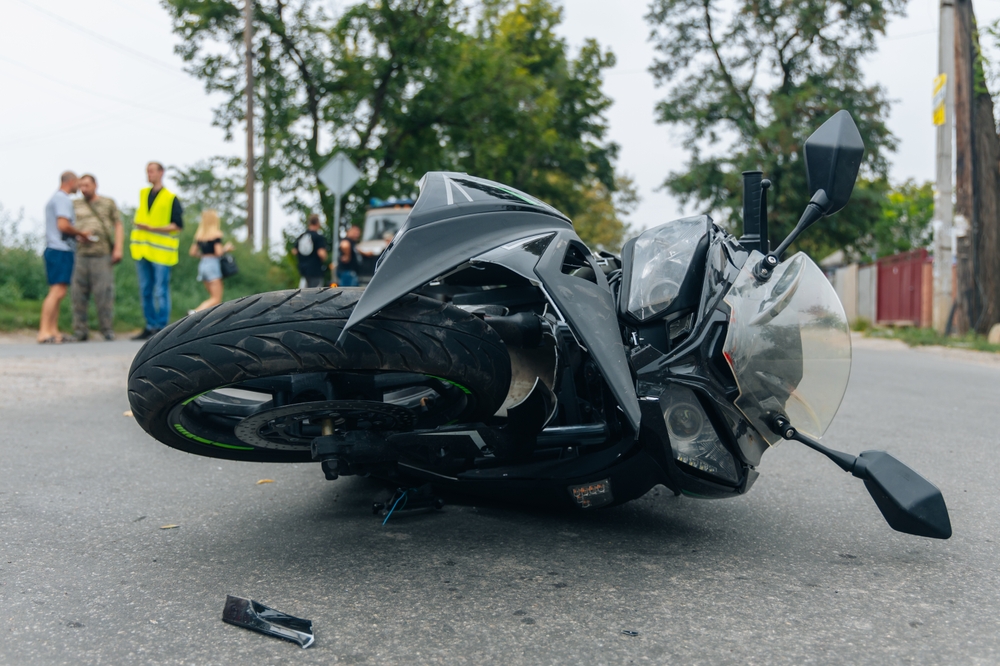motorcycle accident on busy road