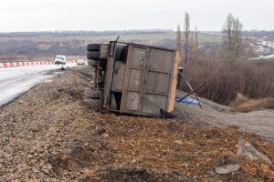 truck accident on the slippery road