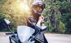 Helmets contribute to motorcycle safety by protecting the rider's head.