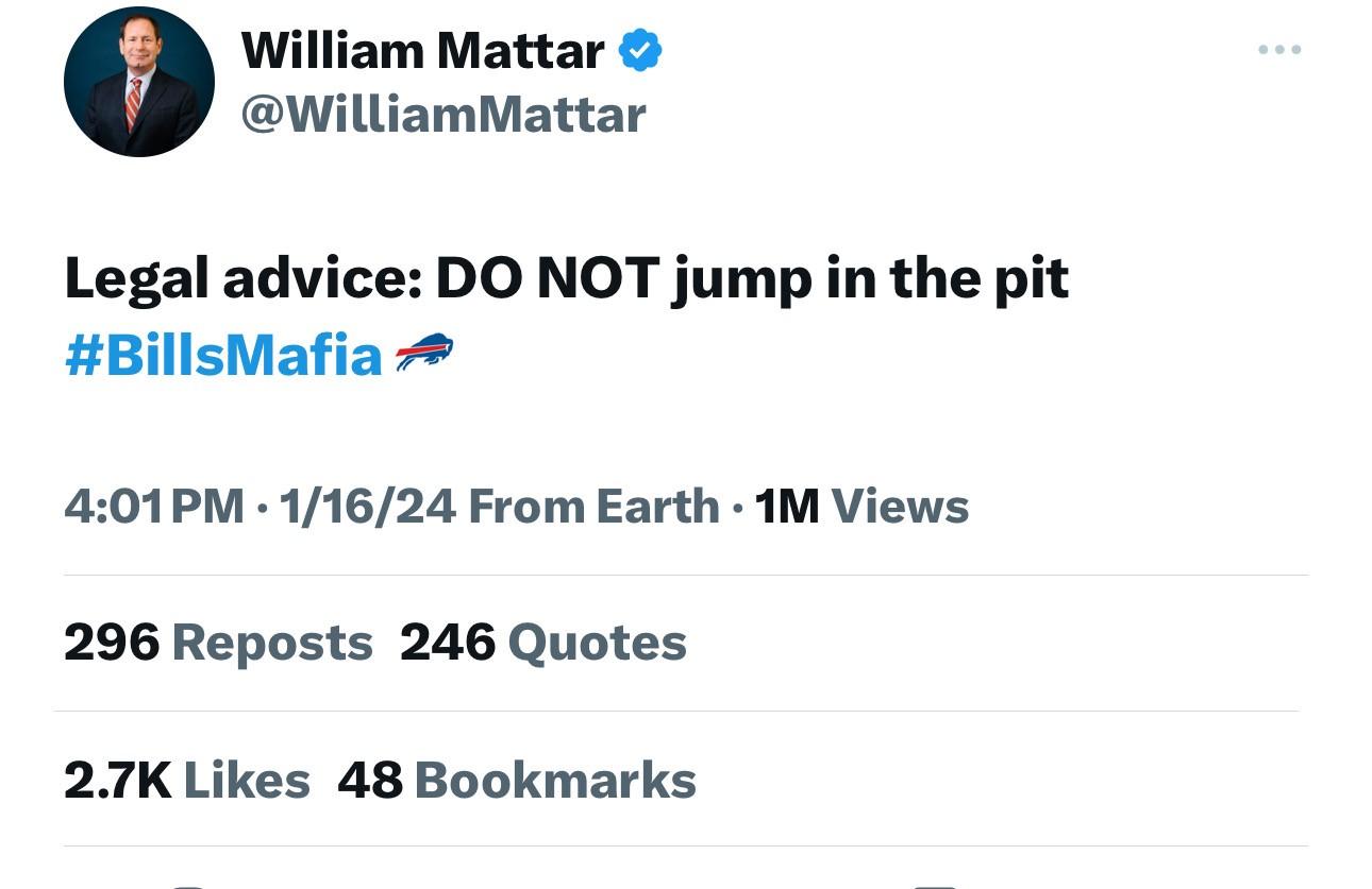 Mattar Tweet about the Bills Mafia going viral with 1M views