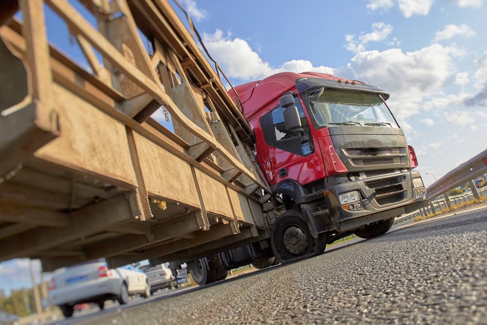 an exploding truck wheel caused an accident on the road selective focus