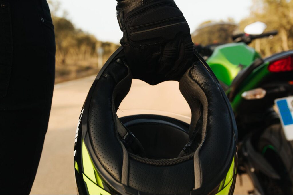 Motorcycle rider wearing a helmet in a motorcycle accident in New York State