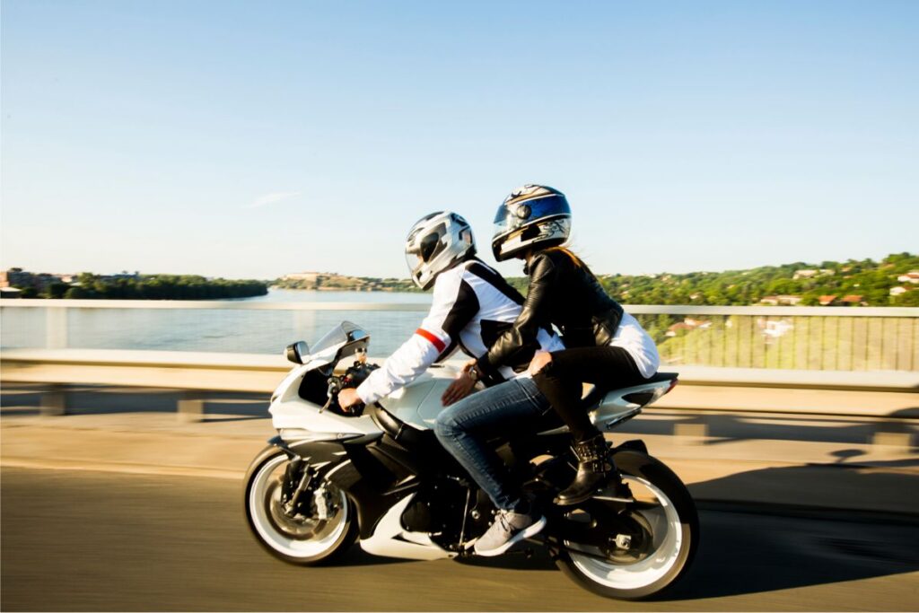 Motorcycle with a passenger riding in New York State