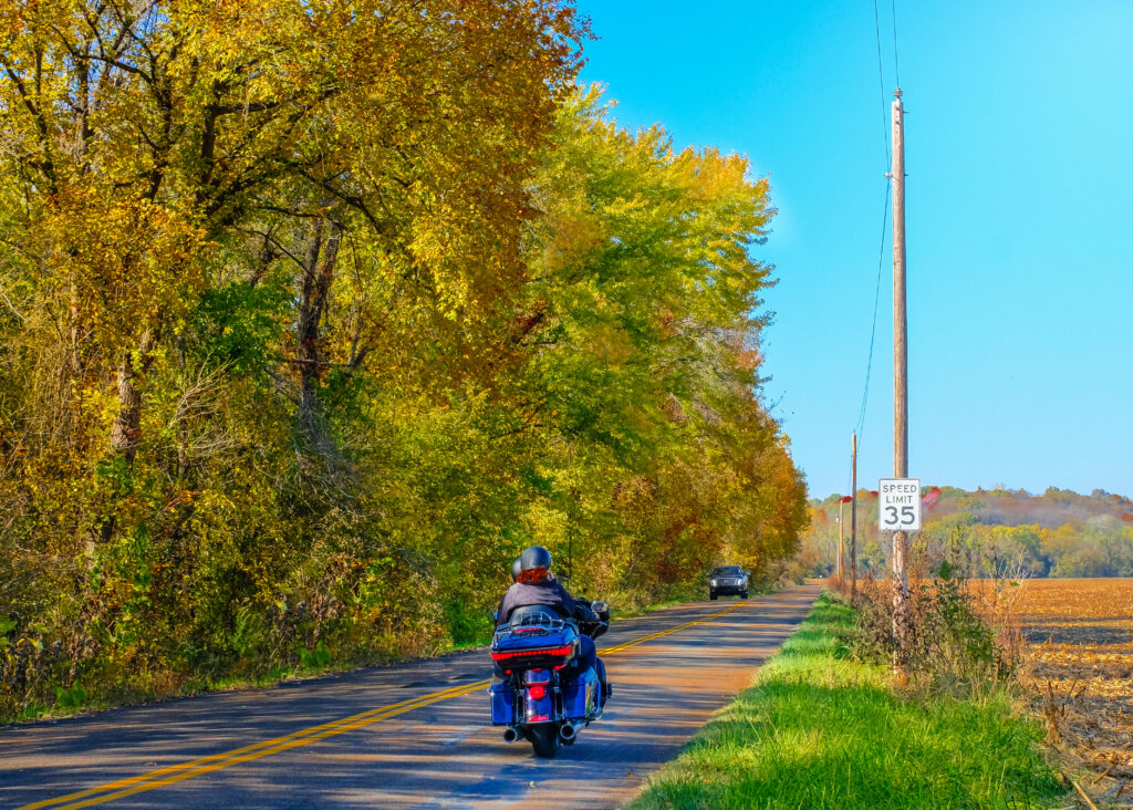 Riding a motorcycle in Rochester, New York State